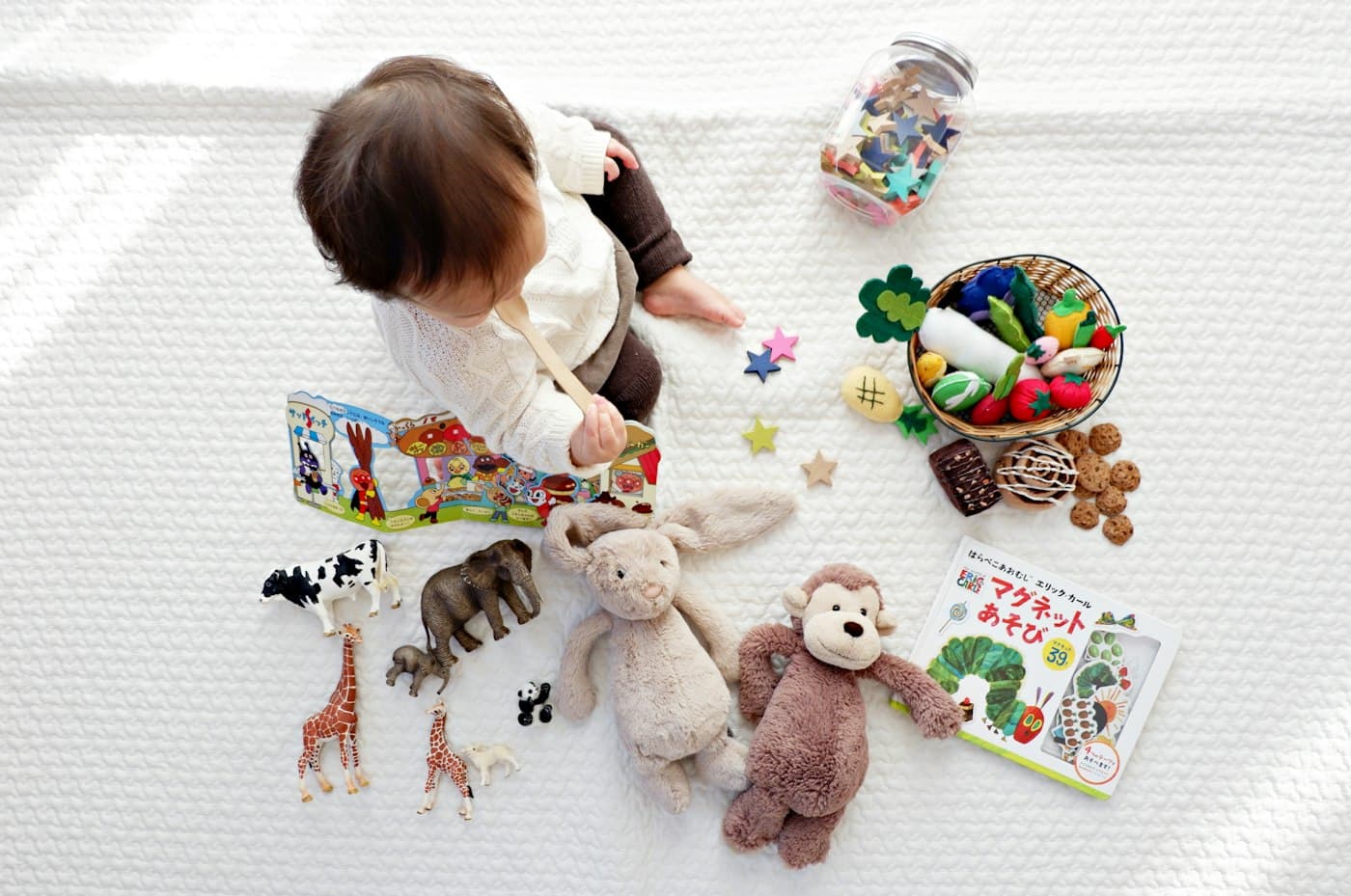 Wooden toys on a table in natural light