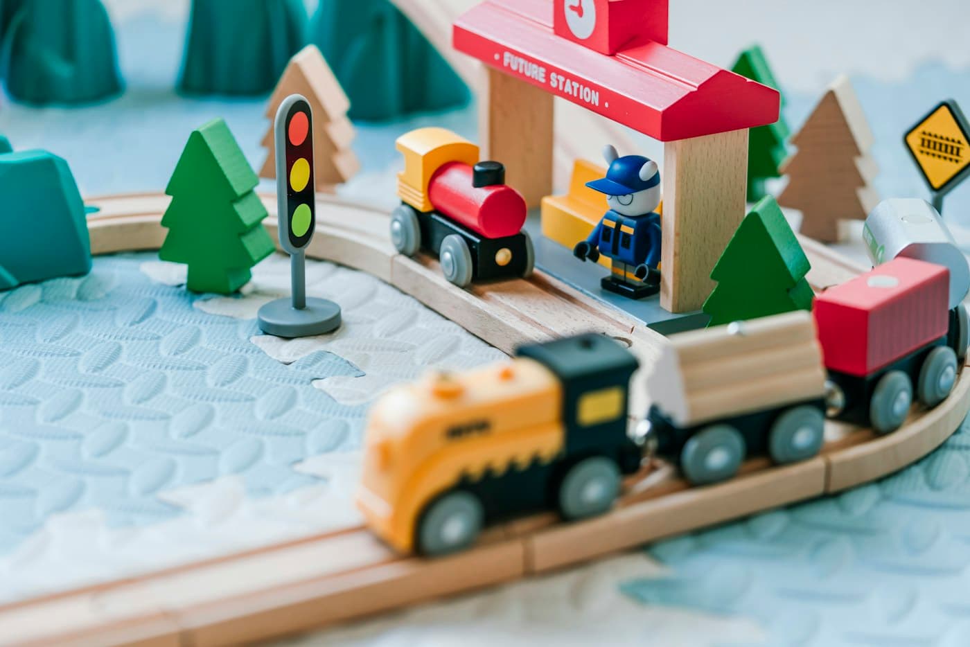 Colorful toys on a rug
