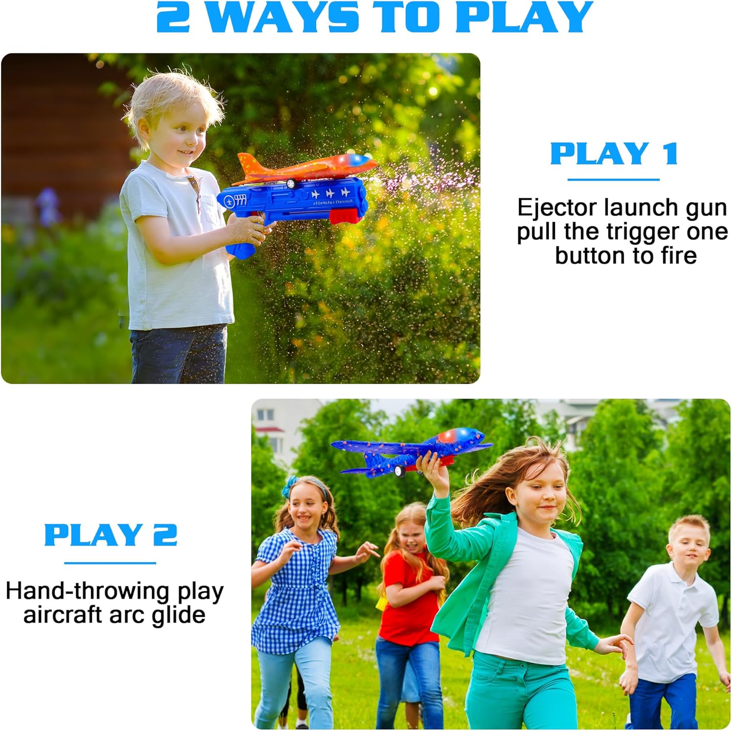 3 Pack Airplane Launcher Toys, 2 Flight Modes LED Foam Glider Catapult Plane, Outdoor Flying Toy for Kids,                Birthday Gifts for Boy Girl 6+ Year Old, B-Day Party Supplies view 2