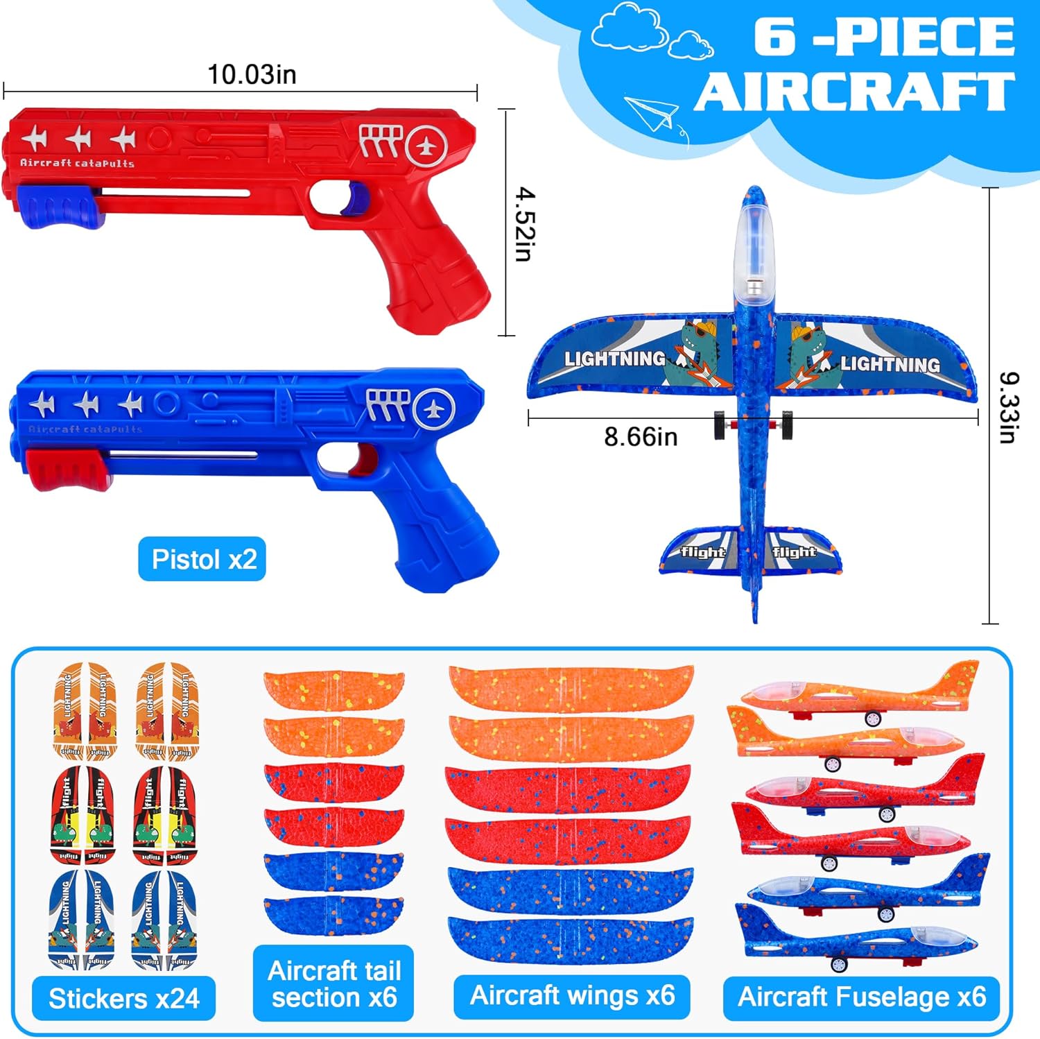 3 Pack Airplane Launcher Toys, 2 Flight Modes LED Foam Glider Catapult Plane, Outdoor Flying Toy for Kids,                Birthday Gifts for Boy Girl 6+ Year Old, B-Day Party Supplies view 3