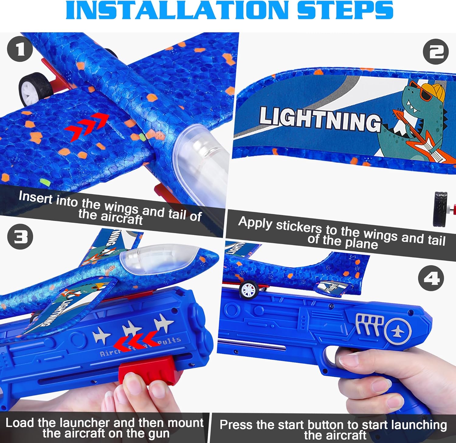3 Pack Airplane Launcher Toys, 2 Flight Modes LED Foam Glider Catapult Plane, Outdoor Flying Toy for Kids,                Birthday Gifts for Boy Girl 6+ Year Old, B-Day Party Supplies view 5